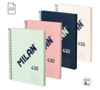Milan serie 1918 pack de 4 cuadernos espiral formato a5 cuadricula 5x5