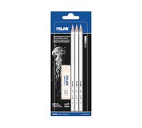 Blister 3 lápices blancos + 1 goma soft milán
