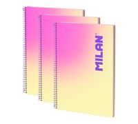 MILAN Sunset - Pack 3 Cuadernos A4 Espiral y Tapa Dura. Papel Cuadriculado 90 Hojas 95gr Amarillo