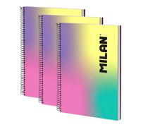MILAN Sunset - Pack 3 Cuadernos A4 Espiral y Tapa Dura. Papel Pautado 120 Hojas 95gr