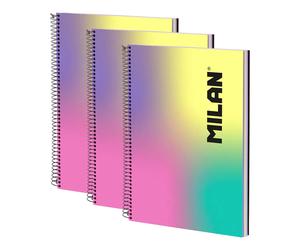 MILAN Sunset - Pack 3 Cuadernos A4 Espiral y Tapa Dura. Papel Pautado 120 Hojas 95gr