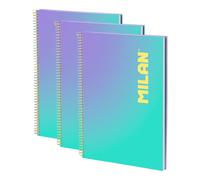 MILAN Sunset - Pack 3 Cuadernos A4 Espiral y Tapa Dura. Papel Pautado 90 Hojas 95gr Turquesa