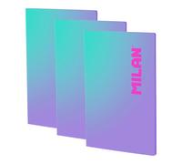 MILAN Sunset - Pack 3 Libretas A4 Encoladas. Papel Cuadriculado 48 Hojas 95gr Lila
