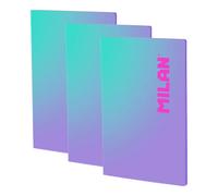 MILAN Sunset - Pack 3 Libretas A4 Encoladas. Papel Cuadriculado 48 Hojas 95gr Lila