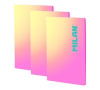 MILAN Sunset - Pack 3 Libretas A4 Encoladas. Papel Cuadriculado 48 Hojas 95gr Rosa