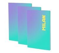 MILAN Sunset - Pack 3 Libretas A4 Encoladas. Papel Cuadriculado 48 Hojas 95gr Turquesa