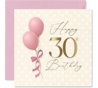 Milestone - Tarjeta de cumpleaños número 30 - Celebra con estilo - Globos rosados, 30 dorados y lunares juguetones - Diseño elegante para un hito memorable, cuadrado de 145 mm, sobre incluido