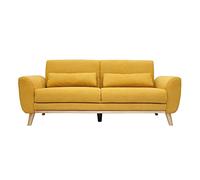 Miliboo EKTOR - Sofá escandinavo de 3 plazas de tela, efecto terciopelo, color amarillo mostaza y madera clara