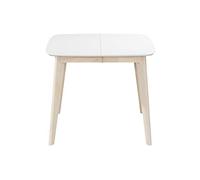 Miliboo Leena - Mesa de comedor extensible escandinava cuadrada blanca y madera, 90-130 cm
