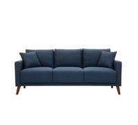 Miliboo MUNIK - Sofá de 3 plazas de tela azul oscuro y madera oscura