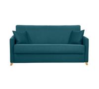 Miliboo Sofá Cama 3 plazas nórdico Azul petróleo y Madera Clara con colchón de 18 cm SKANDY