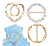 Milisten Pinzas para Corbata de Camiseta 3 Piezas de Aleación Dorada Diseño de Corazón, Perla y Aro Brillante, Hebillas Decorativas para Bufandas y Anillos de Bufanda para Mujer,