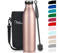 Milu Botella de acero inoxidable 350, 500, 750, 1000 ml, botella térmica aislada, botella térmica a prueba de fugas, apta para ácido carbónico, incluye cepillo de limpieza (oro rosa, 750 ml)