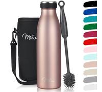 Milu Botella de acero inoxidable 350, 500, 750, 1000 ml, botella térmica aislada, botella térmica a prueba de fugas, apta para ácido carbónico, incluye cepillo de limpieza (oro rosa, 500 ml)