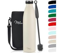 Milu Botella de acero inoxidable 350 500 750 1000 ml, botella térmica, botella aislante a prueba de fugas, apta para ácido carbónico, incluye cepillo de limpieza (crema de mantequilla, 750 ml)