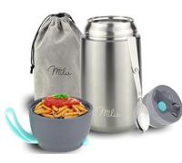 Milu Termo para Comida 300ml, 440ml, 450ml, 650ml, 800ml Taza Aislada, Botella de Acero Inoxidable Aislada para Alimentos, Beber y sopa de los niños de adultos A prueba de fugas Térmico (800ml/Gris)