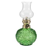 MINAOLULUS Lámpara de Aceite Decorativa Vintage Verde de Vidrio E Hierro | Chimenea de Lámpara de Aceite, Llama Ajustable, Iluminación de Emergencia, Lámpara de Parafina