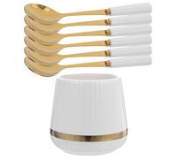 MINAOLULUS Tarro de Cerámica para Almacenamiento de Cucharas de Postre Cucharas Pequeñas, Resistente a Manchas y Olores, Fácil Mantenimiento, Adecuado para Reuniones y Cenas
