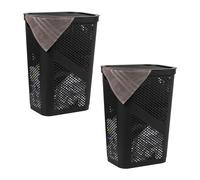 Mind Reader Basket Collection, cesta delgada para la colada, capacidad de 60 litros, asas recortadas, tapa con bisagras adjuntas, ventilada, juego de 2, color negro