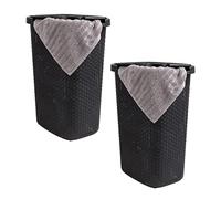 Mind Reader Basket Collection, cesta delgada para la colada, capacidad de 60 litros, asas recortadas, tapa con bisagras adjuntas, ventilada, juego de 2, color negro