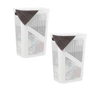 Mind Reader Basket Collection, cesta delgada para la colada, capacidad de 60 litros, asas recortadas, tapa con bisagras adjuntas, ventilada, juego de 2, color blanco