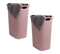 Mind Reader Basket Collection, cesta delgada para ropa sucia, capacidad de 60 litros, asas recortadas, tapa con bisagras adjuntas, ventilada, juego de 2, rosa
