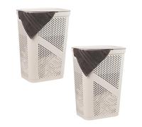 Mind Reader Basket Collection - Cesto delgado para ropa sucia, capacidad de 60 litros, asas recortadas, tapa con bisagras adjunta, ventilado, juego de 2, marfil