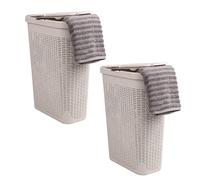 Mind Reader Basket Collection - Cesto para ropa sucia delgado, capacidad de 40 litros, asas recortadas, tapa con bisagras adjunta, ventilado, juego de 2, marfil
