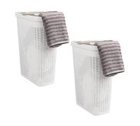 Mind Reader Cesto delgado para la ropa sucia de 40 L, con tapa, diseño de mimbre, plástico, 45.7 cm de largo x 26.4 cm de ancho x 59.9 cm de alto, juego de 2, color blanco