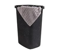 Mind Reader Cesto para ropa sucia estrecho, 60 L, con tapa, diseño de mimbre, plástico, 44,9 x 34,9 x 61,3 cm (largo x ancho x alto), color negro