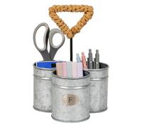 Mind Reader Organizador de utensilios de cocina de 3 compartimentos con asa, metal galvanizado, 7 pulgadas de largo x 7 pulgadas de ancho x 10 pulgadas de alto, plateado