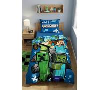 Minecraft - Juego de cama Steve Alex Creeper Zombie, funda nórdica reversible de 140 x 200 cm + una funda de almohada de 70 x 90 cm, 100% poliéster, excelente calidad, color azul