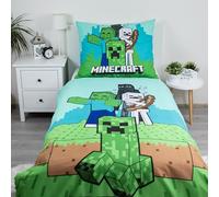 Minecraft - Juego de funda de edredón individual de 140 x 200 cm con funda de almohada grande de 70 x 90 cm, diseño épico de Mobs here | Funda nórdica reversible de 2 caras, color verde, mercancía