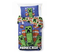 Minecraft Juego de Ropa de Cama Infantil | Funda Nórdica Individual de 140x200 cm con Funda de Almohada de 50x70 cm, 100% Algodón | Juego de Ropa de Cama Infantil Suave (Minecraft - Survive Spiral)