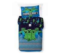 Minecraft Juego de Ropa de Cama Infantil | Funda Nórdica Individual de 140x200 cm con Funda de Almohada de 50x70 cm, 100% Algodón | Juego de Ropa de Cama Infantil Suave (Minecraft - Night Schemes)