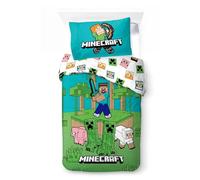 Minecraft Jungle Explore Juego de ropa de cama de 135 x 200 cm, funda nórdica reversible con funda de almohada de 80 x 80 cm, producto oficial con licencia oficial, ropa de cama infantil 100% algodón
