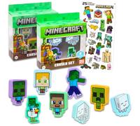 Minecraft: Paquete de 8 gomas de borrar con calcomanías Creeper, Zombie, Steve y Alex | Kit de suministros de fiesta para niños y niñas