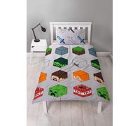 Minecraft Pixel edredón para Cama Individual, diseño Reversible de Dos Caras y TNT con Funda de Almohada a Juego, poliéster, Color Verde