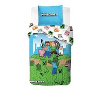 Minecraft Ropa de cama de 135 x 200 + 80 x 80 cm, con licencia oficial, 100 % algodón, certificado Öko-Tex, cremallera, suave y transpirable para niños