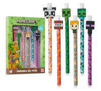 Minecraft Set de Bolígrafos Borrables de Gel, Bolígrafos de Colores con Gomas, Pack de 6, Material Escolar