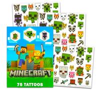 Minecraft Tatuajes temporales para niños y adultos, 75 tatuajes Minecraft para recuerdos de fiesta, bolsas de golosinas y más (paquete de suministros para fiestas)