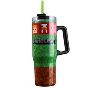 Minecraft Vaso Termico con Pajita y Asa Tapa, Aislamiento Termo Cafe Acero Inoxidable Doble Pared 940ml, Bebidas Frías 17H Calientes 8H Hielo 45H