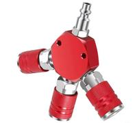 Minflora Conector rápido hexagonal de aluminio de 3 vías - 1/4 NPT Colector de aire para compresores y sistemas de manguera neumática (rojo)