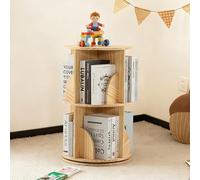 Mingone Estantería Giratoria Libros 360°, Estantería Infantil 2 Niveles de Madera Maciza, Mueble Habitación para Niños, Salón u Oficina, 40x40x66 cm