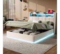 MINGZHE Cama tapizada de 140 x 190 cm con espacio de almacenamiento, cama doble con cabecero abierto, estructura hidráulica con somier, terciopelo beige
