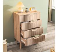MINGZHE Cómoda con 4 cajones, armario con cajones, aparadores de madera con asa y patas, diseño fluido, muebles de almacenamiento para salón, dormitorio, pasillo, madera natural