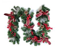 mingzhe Guirnalda Navideña de PVC Flexible sin Luces con Lazo, Bola de Navidad Bayas, 1,8 M, 2,7 M, para Escaleras, Barandilla, Chimenea, Decoración Puerta y Ventana (Lazo Rojo 2,7 .)