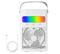 Mini Aire Acondicionado 3 Velocidades Temporizador 2/4H Ventilador Viajero | Aire Acondicionado de Escritorio con Depósito Agua 700 ml, Luz LED 7 Colores y Asa para Verano, Dormitorio