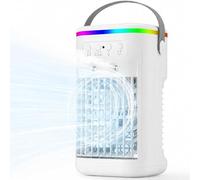 Mini aire acondicionado, 4 en 1: aire acondicionado portátil sin tubo de escape, enfriador de aire con refrigeración por agua, 3 velocidades y 2 modos de nebulización, enfriador de aire USB silencioso