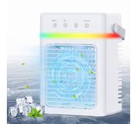 Mini Aire Acondicionado Portatil 3 en 1, Enfriador de Aire 900ML con 3 Velocidades de Aire, 3 Niveles de Neblina, Temporizador 2/4/6H, Luz de Ambiente, USB 10W, Ideal para Habitación, Oficina y Viajes